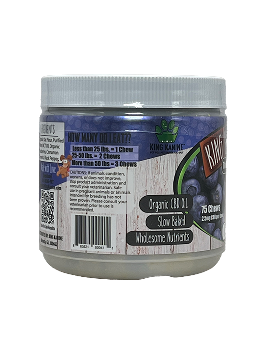 CBD Dog Chews - 25mg ea- 75pc - Blueberry Blaze - King Kalm Crunch