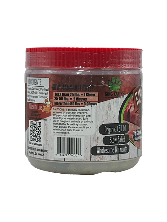 CBD Dog Chews - 25mg ea - 75pc - Grass-fed Beef - King Kalm Crunch