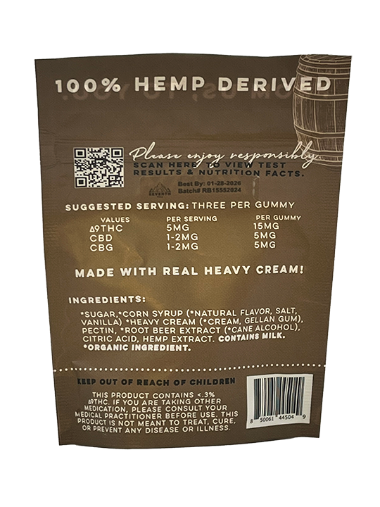 D9 / CBD / CBG Gummies - 25mg ea / 10pc - Root Beer Float