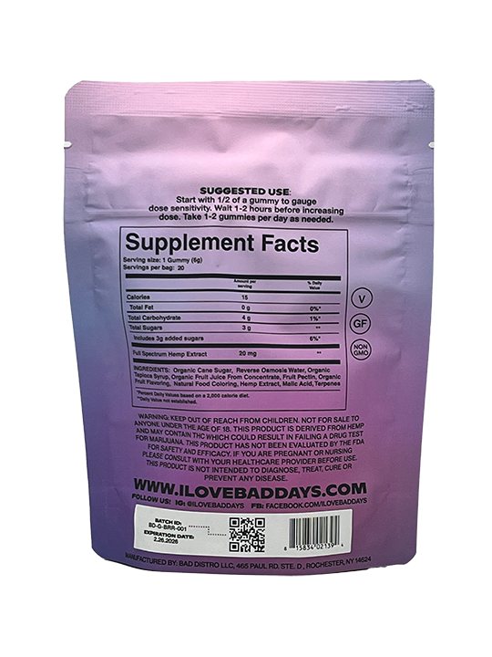THC / CBD Gummies - 20mg ea - 20pc - Blue Raz Runtz - Hybrid